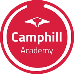Camphill Academy logo with red background and white text.