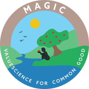 Foundation for Intentional Community logo with nature scene and message of good values.