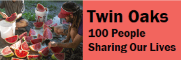 Twin Oaks community members sharing food and enjoying a communal event.