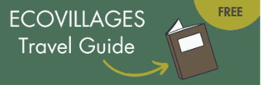Ecovillages travel guide cover with eco-friendly icons and green design.