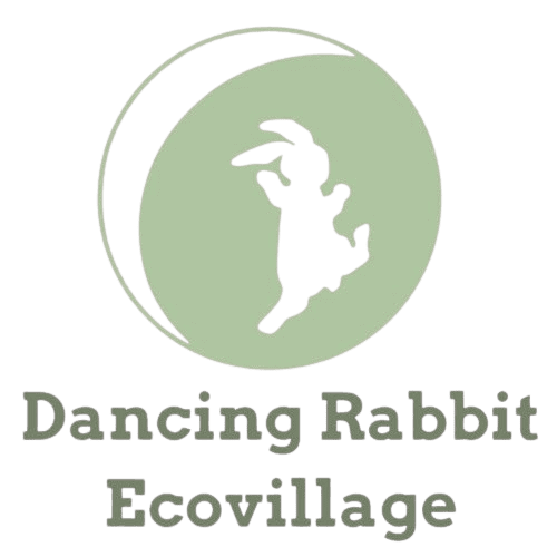 Dancing Rabbit Ecovillage logo with rabbit silhouette and eco-friendly theme.