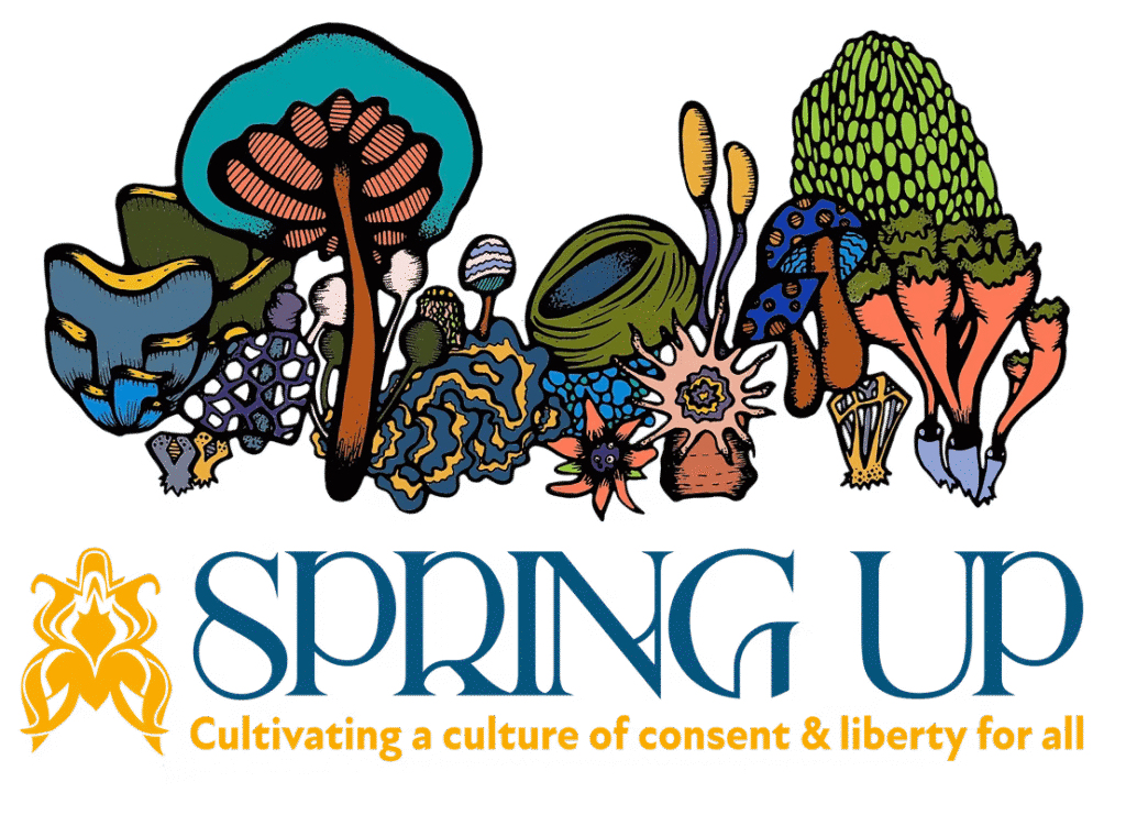 Colorful illustration of plants, flowers, and nature elements for Spring Up event.