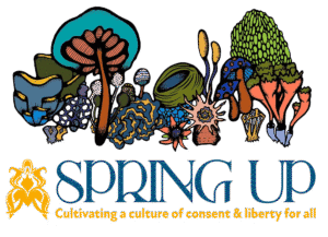 Colorful illustration of plants, flowers, and nature elements for Spring Up event.