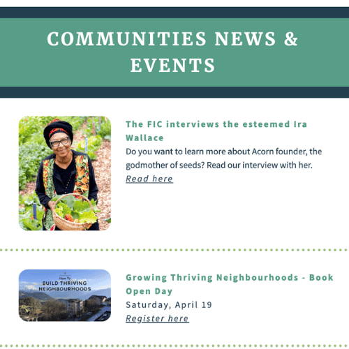 Community newsletter featuring Ira Wallace and neighborhood book event.