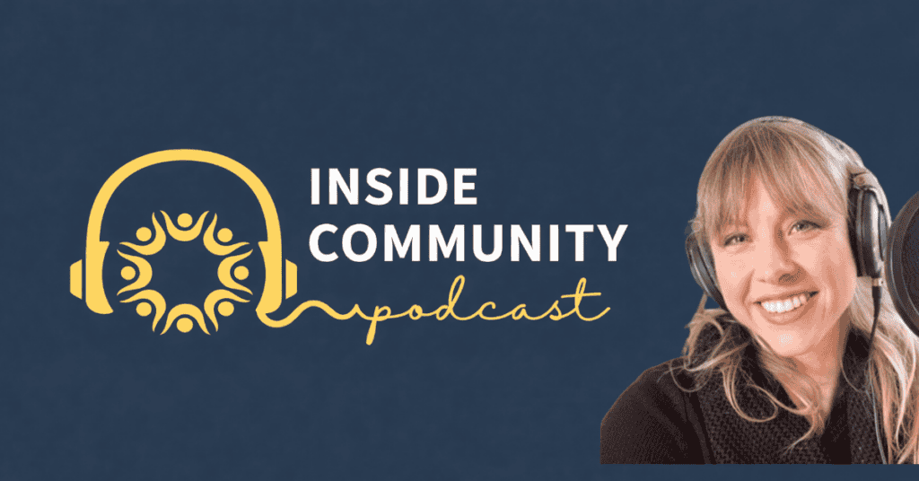 Inside Community podcast logo with woman wearing headphones.