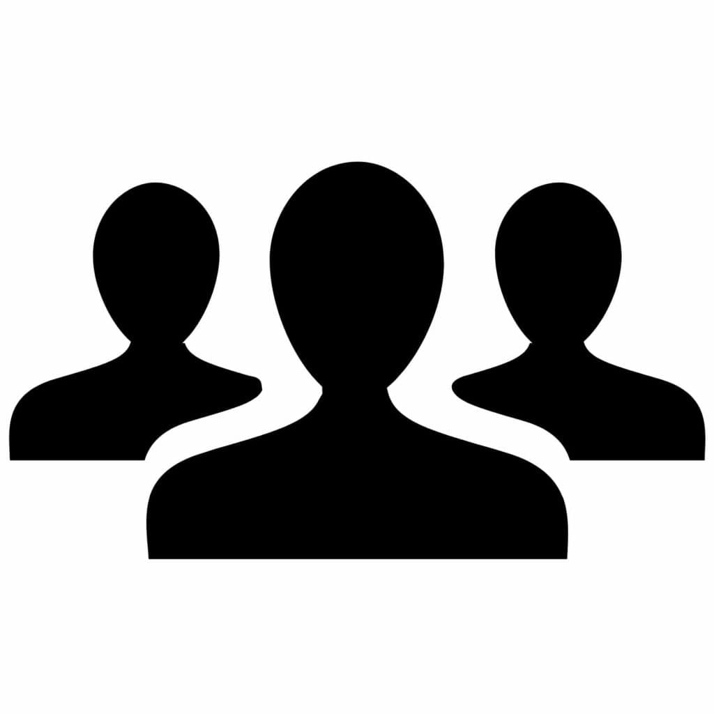 Silhouettes of three people representing community governance and collaboration.