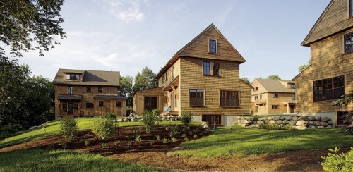 Eco-friendly wooden community homes at Nubanusit Neighborhood and Farm.
