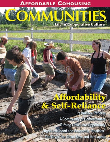 Community members working together in a garden at an intentional community.