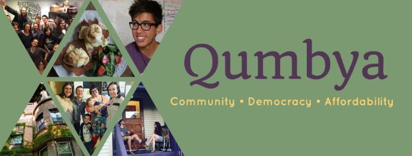 Qumbya Community gathering promoting democracy and affordability.