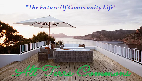 Scenic outdoor terrace with seating and umbrella overlooking water and mountains.