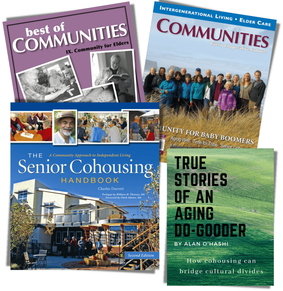 Collection of books and magazines on intentional community and aging in community.