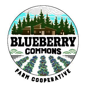 Blueberry Commons Farm Cooperative logo with farm and forest imagery.