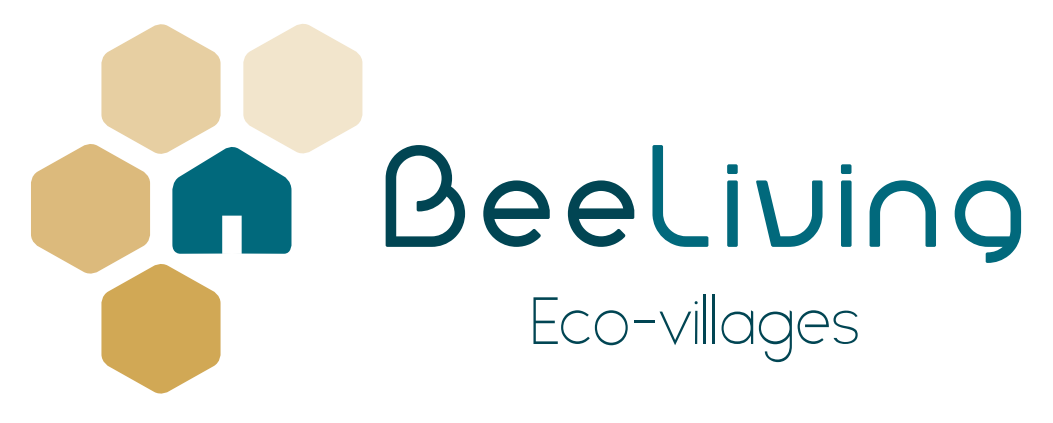 BeeLiving Eco-villages logo with honeycomb design and house icon.