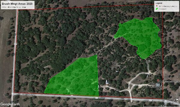 Aerial view of forested land parcels at Hearthfire Farm, outlined in green.