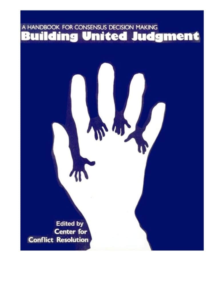 Book cover for Building United Judgment with hand illustrations.