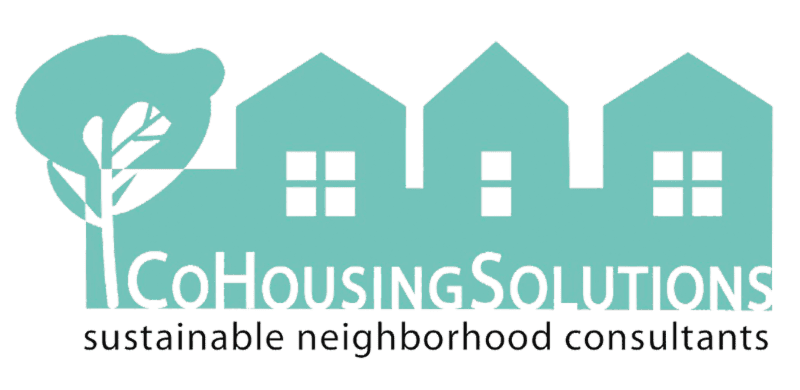 CoHousing Solutions logo with houses and tree, sustainable neighborhood consultants.