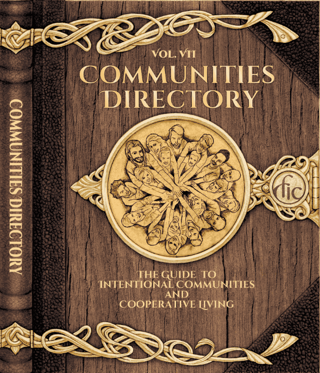Cover of Communities Directory Vol. VII with wooden design and community illustration.