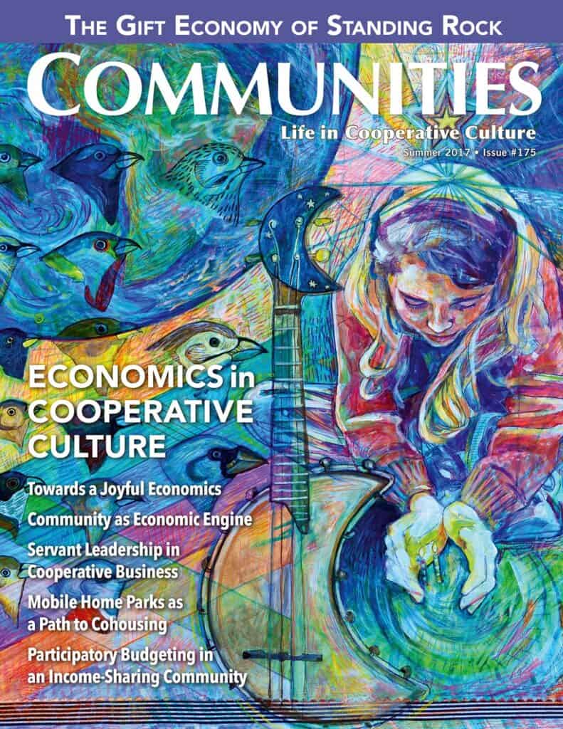 Colorful illustration of children and fish representing community and cooperative culture.