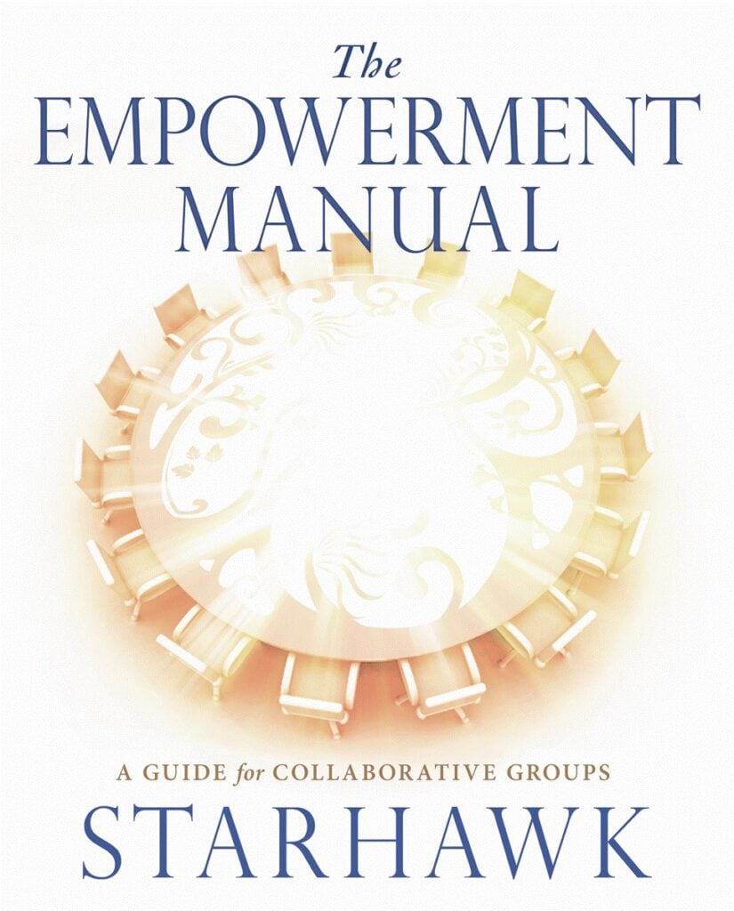 Cover of The Empowerment Manual by Starhawk, featuring a circular design with chairs.