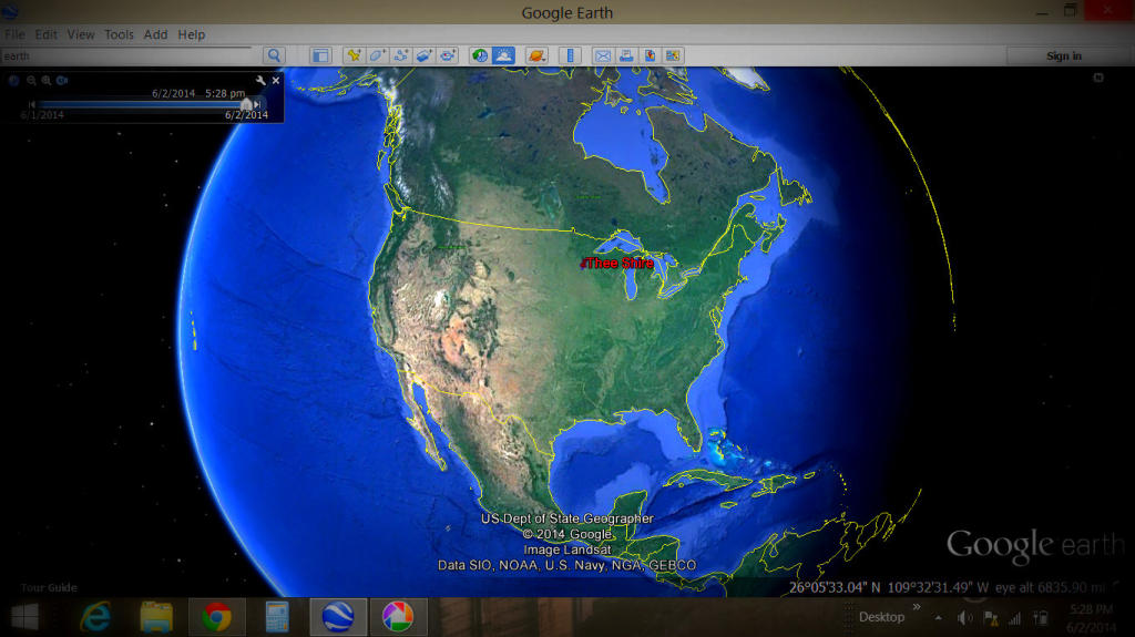 Map view of North America and surrounding regions on Google Earth.