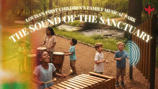 Children playing musical instruments outdoors at a sanctuary event.