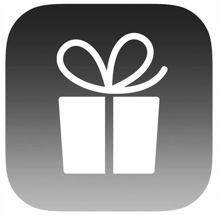 Simple gift box icon with ribbon on a gradient background.