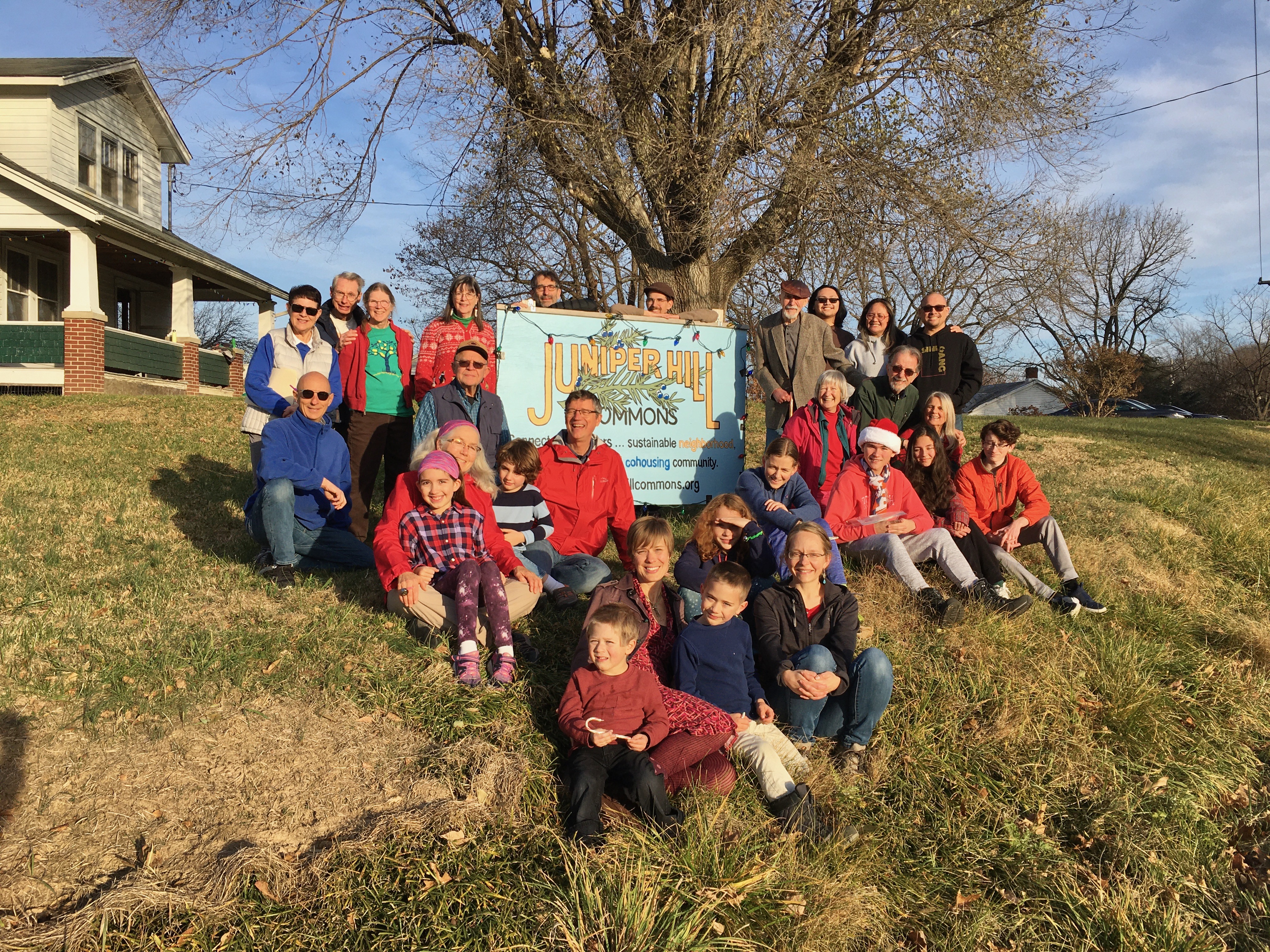 Group photo of community members at Juniper Hill Commons in Harrisonburg.