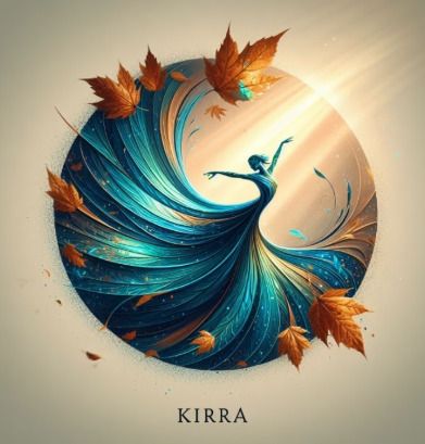Abstract artistic image of a dancer with flowing dress and autumn leaves.