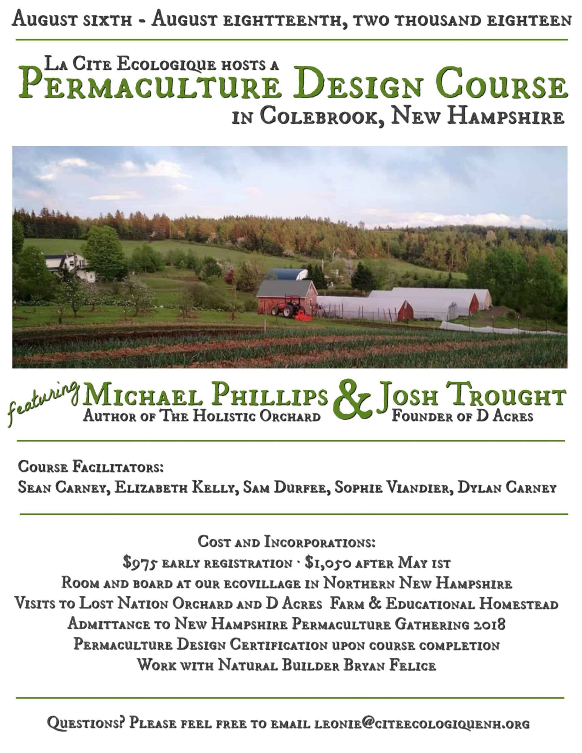 Scenic view of a permaculture farm in New Hampshire with fields and barns.