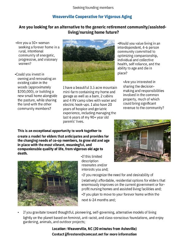 Weaverville Cooperative for Vigorous Aging offers retirement community and assisted living options.