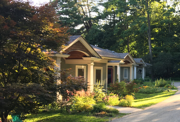 Charming house surrounded by lush greenery and colorful flowers in Putney Commons.