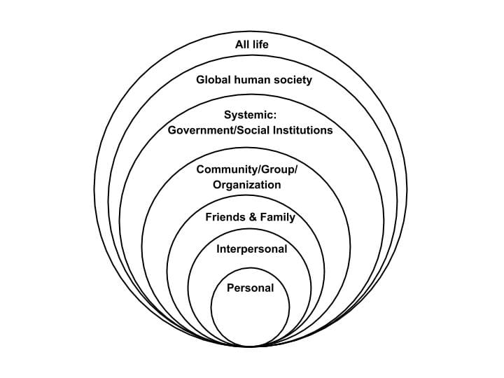 Diagram of nested circles illustrating levels of social and ecological systems.