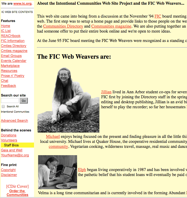 Foundation for Intentional Community website homepage with community features and directories.