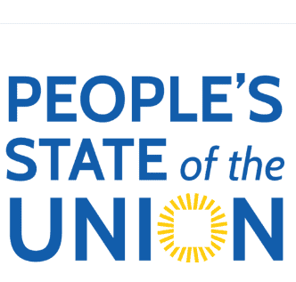 People's State of the Union logo with blue text and yellow sunburst design.