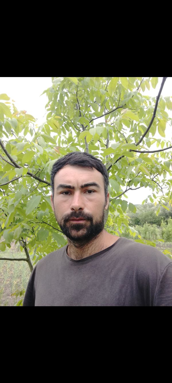Portrait of a man outdoors with green foliage in the background.
