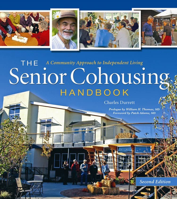 Cover of Senior Cohousing Handbook by Charles Durrett, featuring community living scenes.