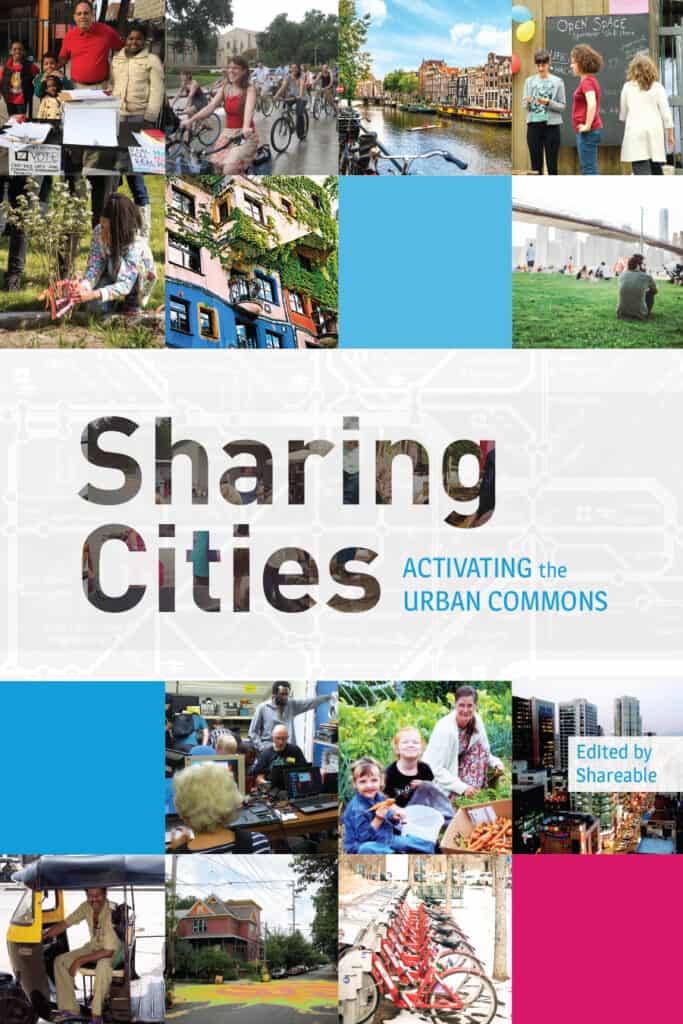 Community members sharing urban space and engaging in city activities.
