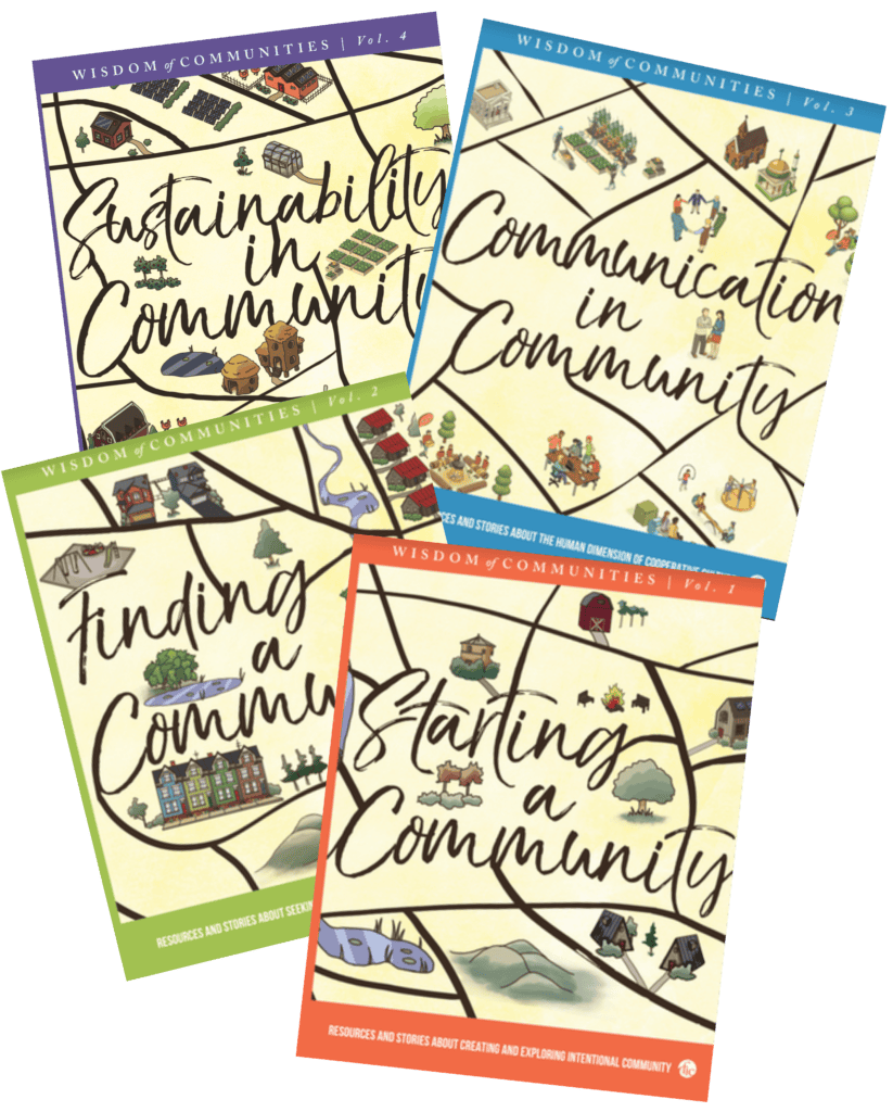 Set of four books on community building and sustainability by Foundation for Intentional Community.