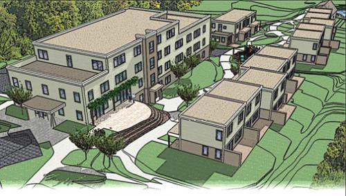 Illustration of Burlington Cohousing East Village community layout.