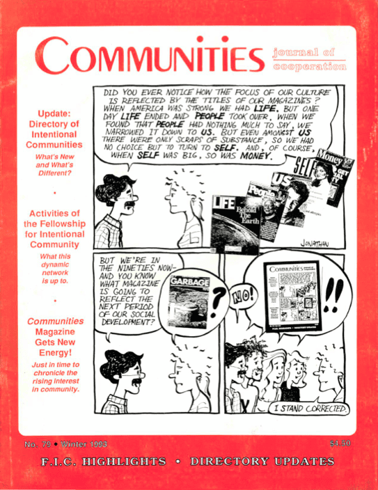 Cover of Communities Magazine Winter 1993 issue featuring community themes and articles.