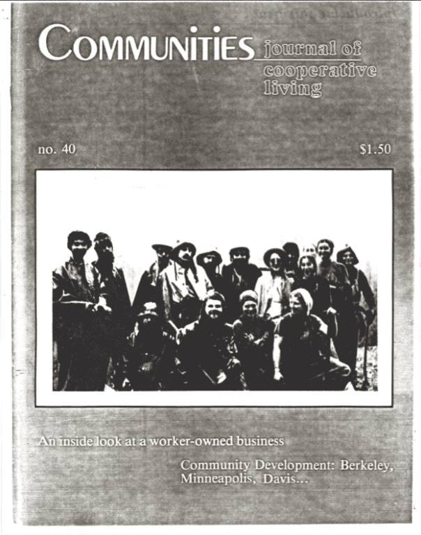 Cover of Communities magazine featuring worker-owned business group photo.