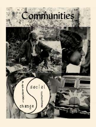 Historical black and white photo of community members and social change symbols.