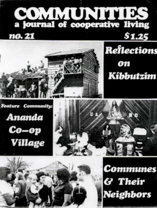 Cover of Communities Magazine #21 featuring Kibbutz reflections and community images.