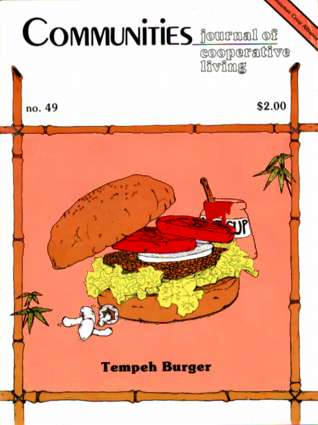 Cover of Communities magazine featuring a Tempeh Burger illustration.