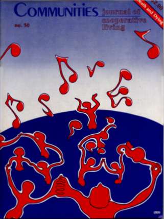 Cover of Communities Magazine #50 from October 1981 featuring musical notes and abstract figures.