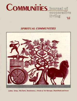 Cover of Communities magazine, issue on spiritual communities, with a tree and symbolic figures.