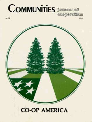 Cover of Communities magazine featuring Co-op America debut, 1983.