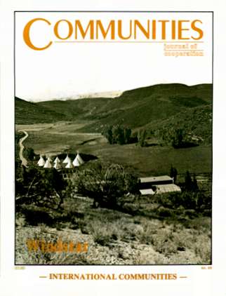 Cover of Communities magazine Winter 1986 featuring a rural landscape with tents.