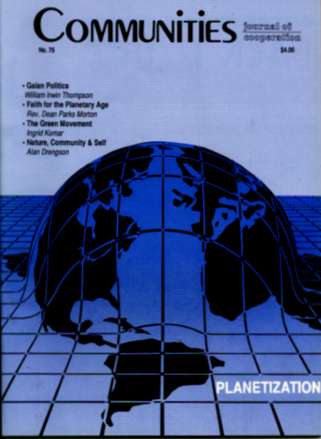Cover of Communities magazine Summer 1988 featuring planet Earth and grid lines.