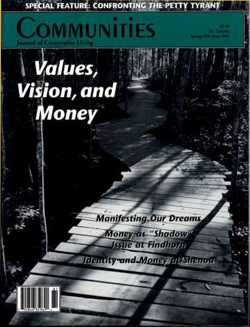Cover of Communities magazine, Spring 1998, on Values, Vision, and Money.